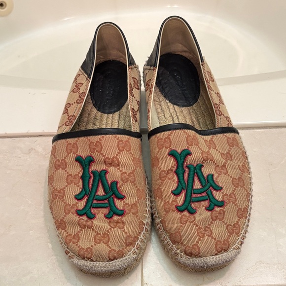 Gucci Tan Espadrilles with Green LA Design